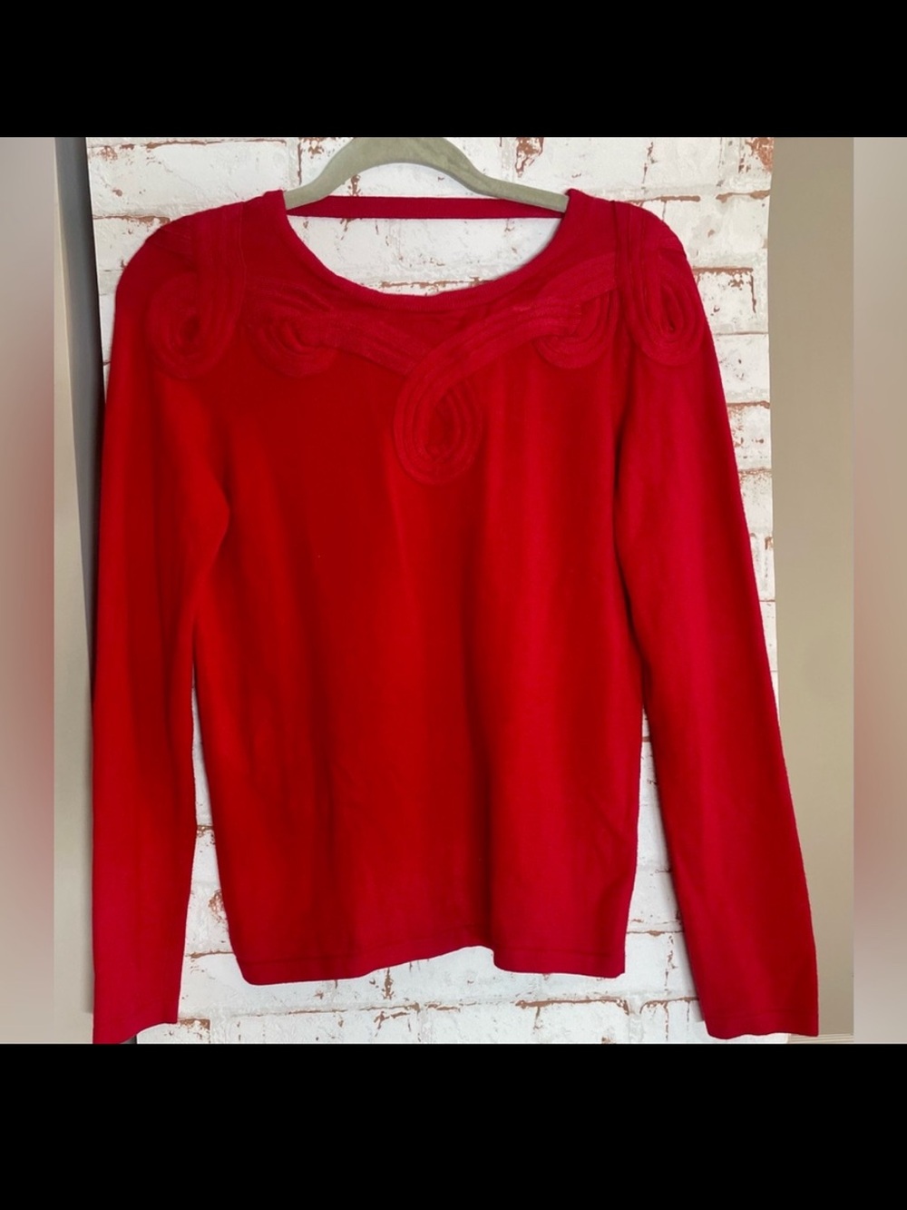 Etcetera Vibrant Red Sweater with Intricate Knitted Pattern Size M